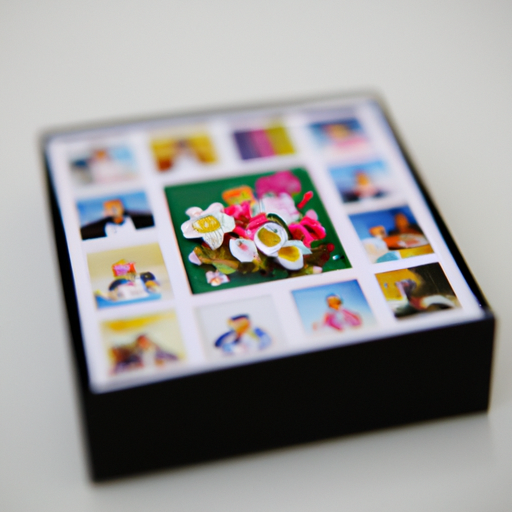 תמונה של מגנטים צבעוניים לחתונה מסודרים בצורת בלוק עם תמונה במרכז.